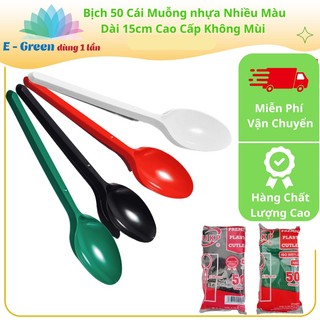 [HCM] Bịch 50 muỗng nhựa Nhiều Màu dài 15cm Cao Cấp dùng cho trà sữa, Cafe, Quán Cơm - Egreendùng1lần