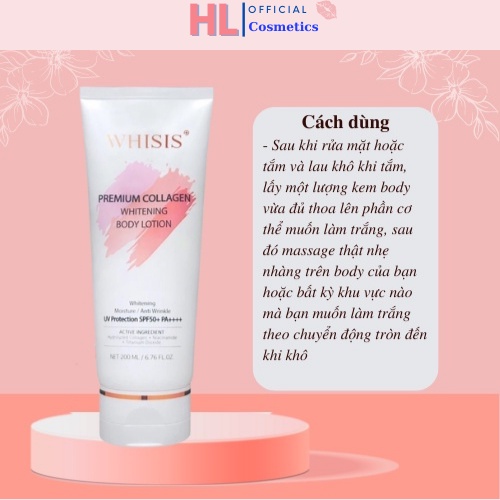 Kem Dưỡng Thể Trắng Da chống nắng nâng tone Hàn Quốc 200ml Whisis Premium Collagen Whitening Body Lotion myphamhanhluan | BigBuy360 - bigbuy360.vn