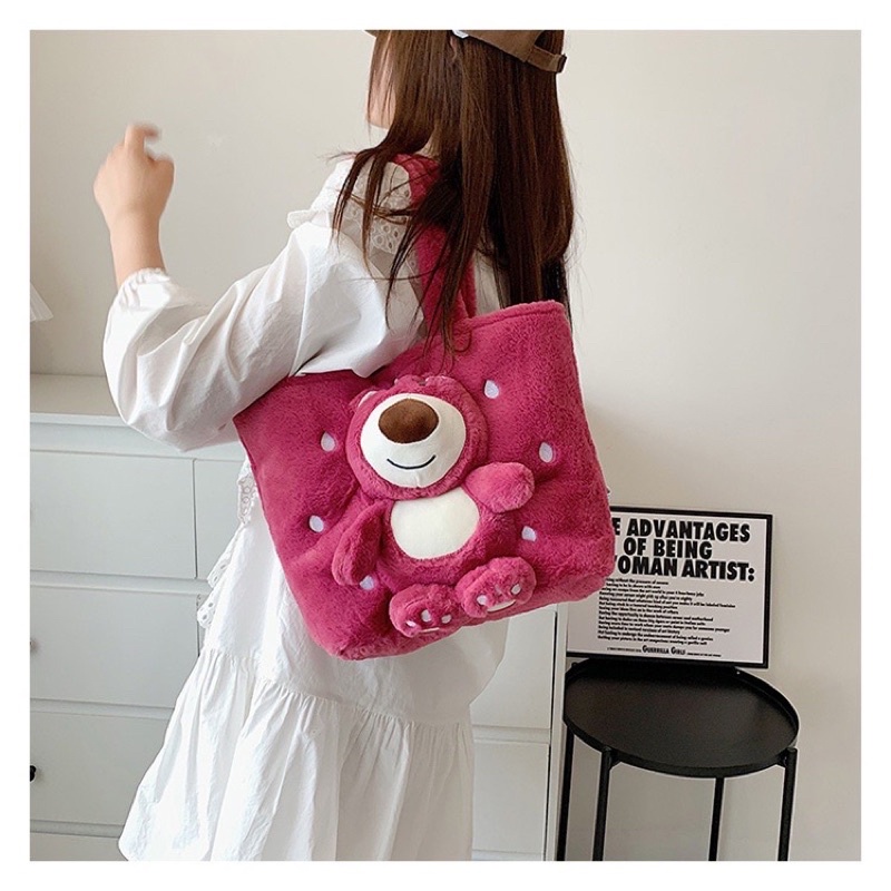Túi Đeo Vai Gấu Hồng Lotso Lông Siêu Mịn, Siêu Dễ Thương, Màu Hồng Lovely Thời Trang a của kho A đảm