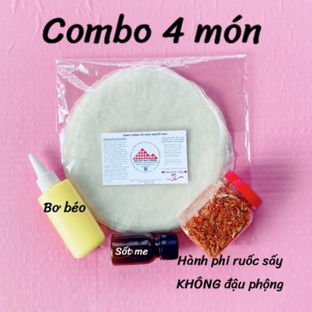 Combo 4 món (200g bánh tráng tròn+100g bơ+50ml sốt me+100g hành phi ruốc sấy Tây Ninh - Nguyệt Như