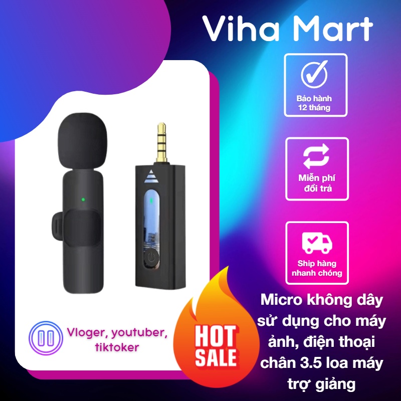 Micro Không Dây Đầu 3.5mm Sử Dụng Cho Máy Ảnh, Điện Thoại, Loa Máy Trợ Giảng