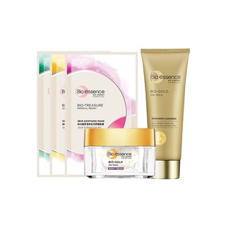 Bộ Bio-Essence Bio-Gold Kem đêm chiết xuất vàng 24k 40gr + Sữa rửa mặt Bio Gold 100gr + 3 loại Mặt nạ dưỡng da 20ml/cái