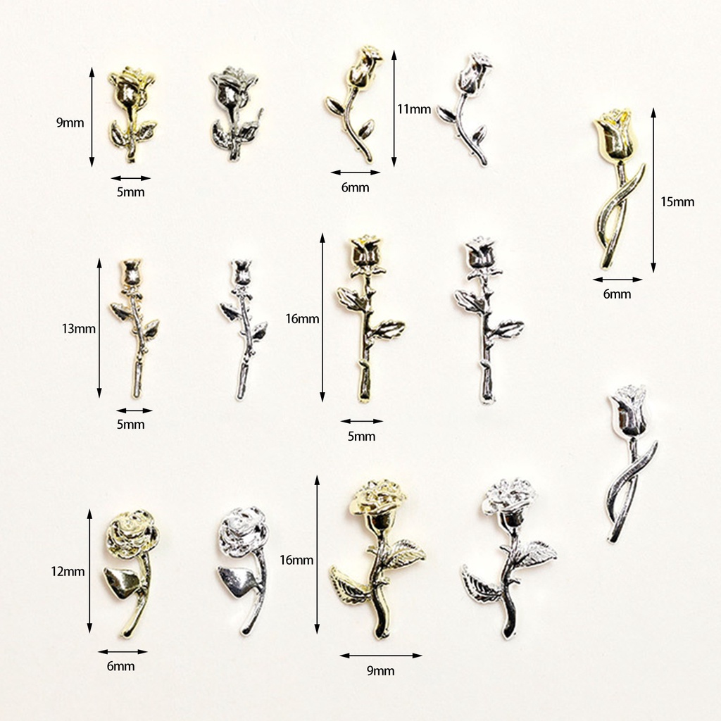 Set 10 Phụ Kiện Trang Trí Móng Nghệ Thuật Hình Hoa Hồng 3D Bằng Hợp Kim Chống Rỉ Sét Màu Sắc Tươi Sáng