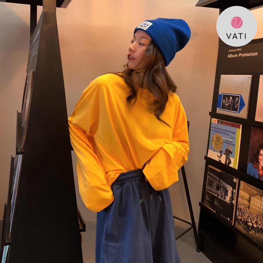 Áo Sweater trơn Unisex Nam Nữ VATI , Áo Thun Dài Tay Freesize 45kg-70kg Form Rộng Sweater Ulzang Hàn QUốc Nhiều Màu
