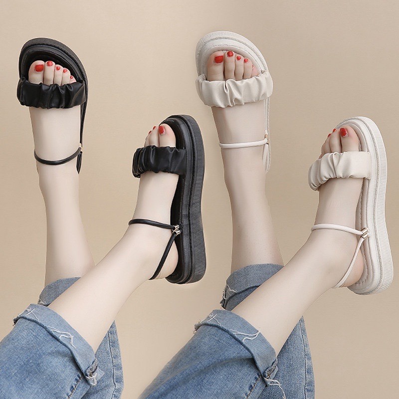 Dép Sandal Bánh Mì Quai Nhún Ngang | Sandal Nữ Đi Học Quai Nhún Ngang hottren 2in1 | Mã T26 (2)