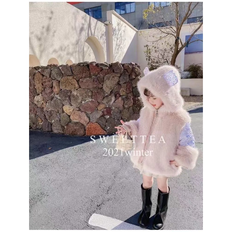 Áo Khoác Cotton Giả Lông Thú Phong Cách Công Chúa Phương Tây Thời Trang Thu Đông Cho Bé Gái