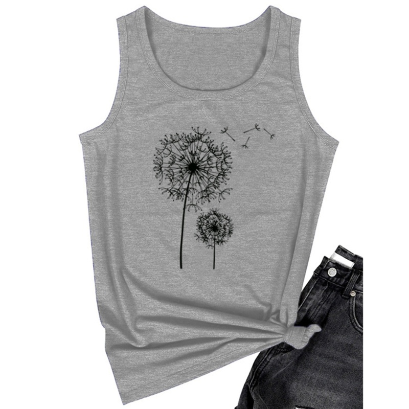 Áo Thun Không Tay Cổ Tròn Màu Trơn In Họa Tiết Hoa Dành Cho Nữ