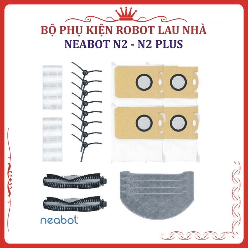Bộ phụ kiện khăn, giẻ, chổi cạnh, chổi chính, chổi giữa, lọc bụi, Robot hút bụi NEABOT N2, N2 PLUS, N2 Lite