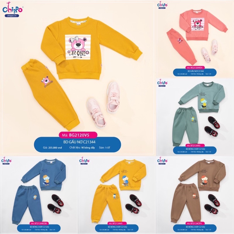 Bộ Nỉ Bông Chippo Dày Siêu Mềm Cho Bé 1y-5y