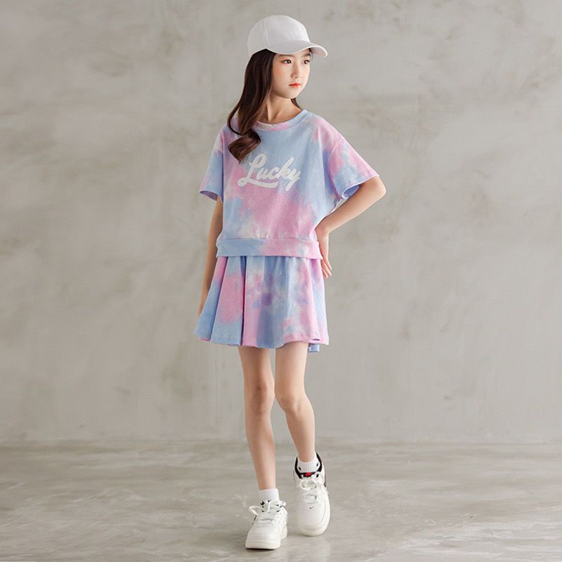 Bộ Áo Thun Tay Ngắn + Chân Váy Cỡ Vừa Thời Trang Mùa Hè Hàn Quốc 2022 Dành Cho Bé Gái