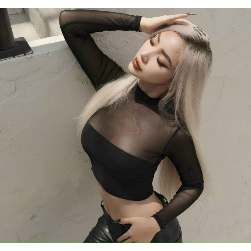 Áo lưới dài tay ôm dáng ngắn