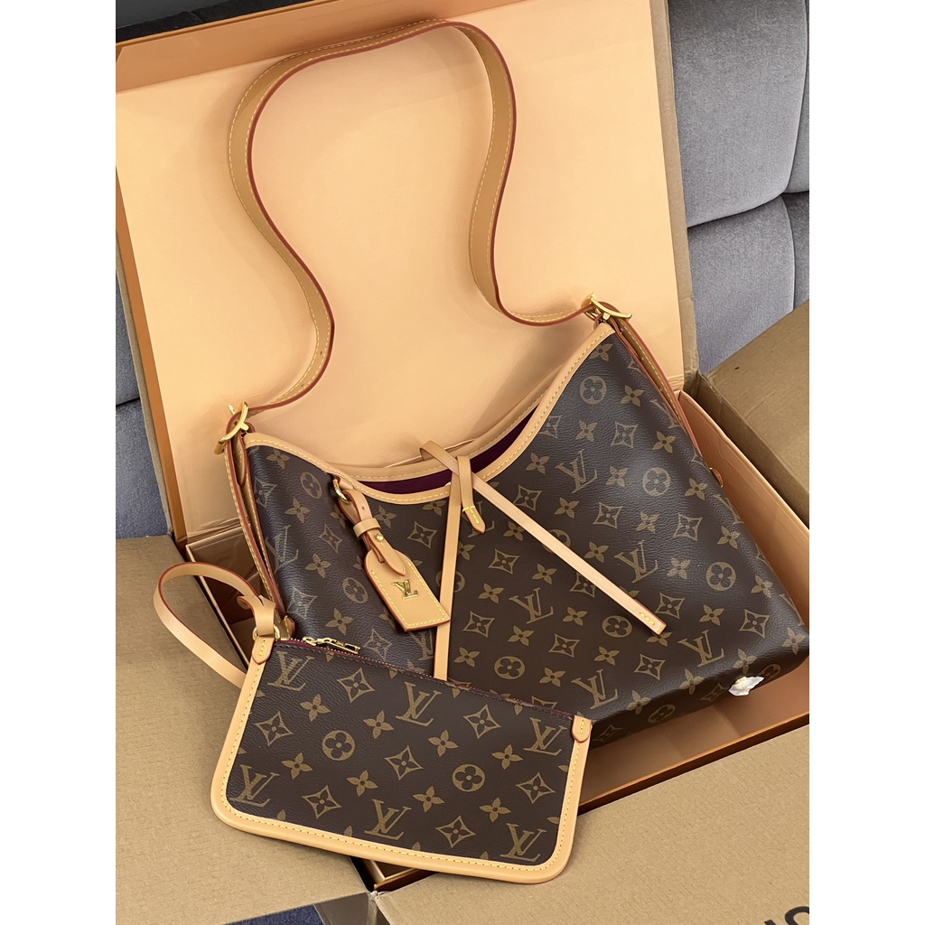 Set Túi Tote Ví LV Carryall PM Da Thật LÓT ĐỎ NHUNG 2 BOX đi học công sở