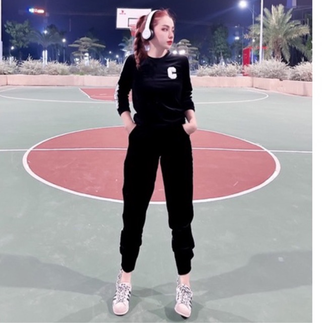 Bộ thể thao nhung cổ tròn chữ C siêu hot