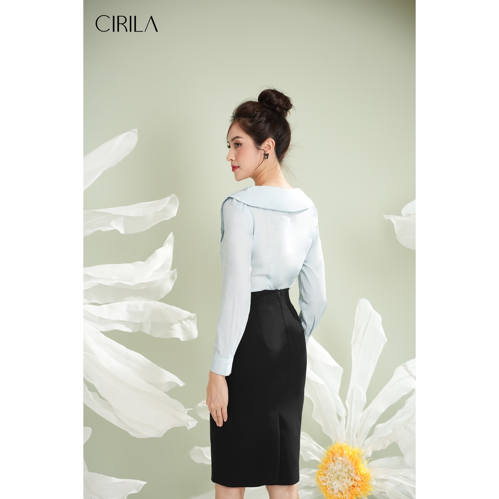 [Mã BMLT30 giảm đến 30K đơn 299K] Áo sơ mi cổ V cách điệu xanh pastel Peony [CIRILA BY RIMMY]