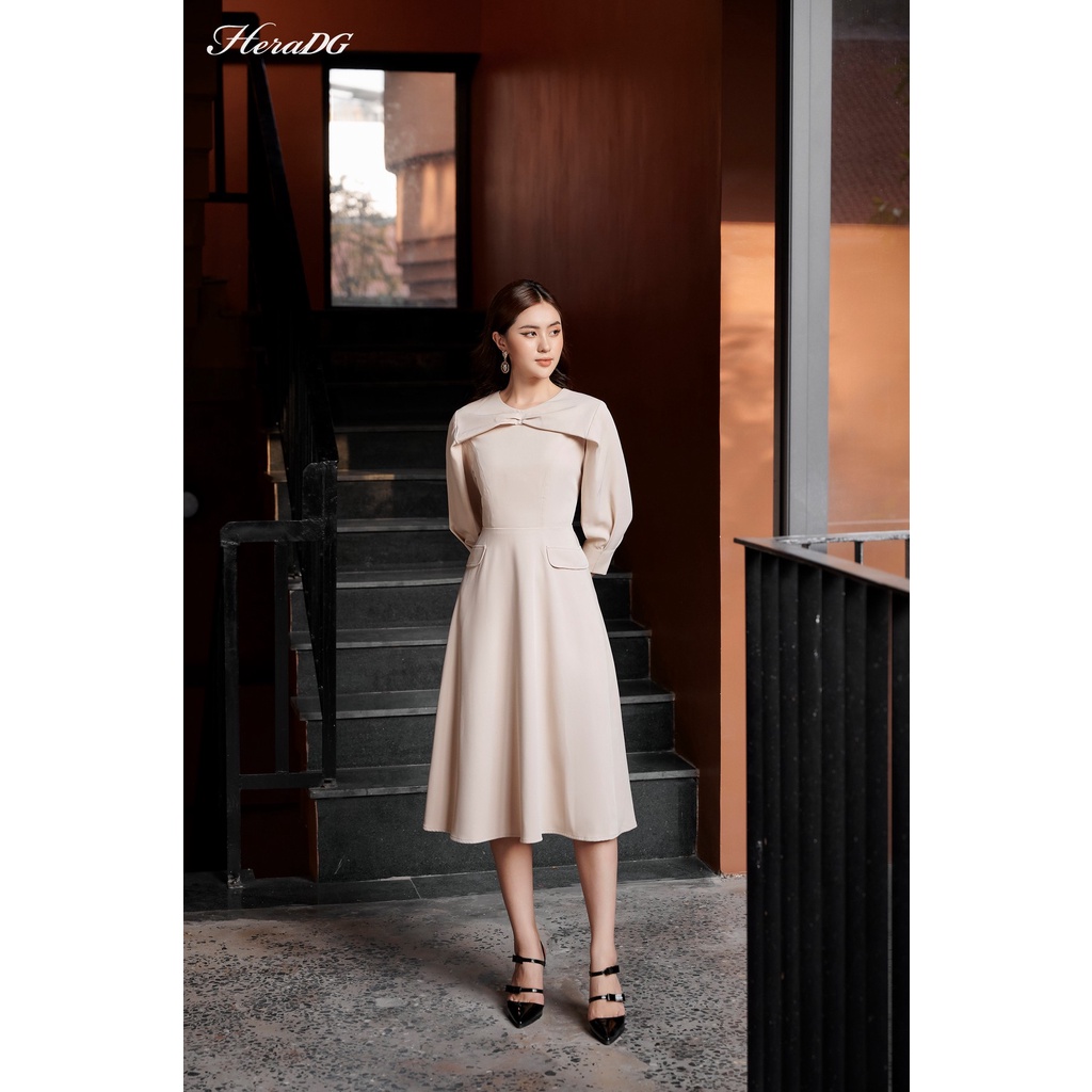 Đấm dáng xòe nhún cổ tay lỡ HeraDG thiết kế chiết ly tay thanh lịch WDPBB3002