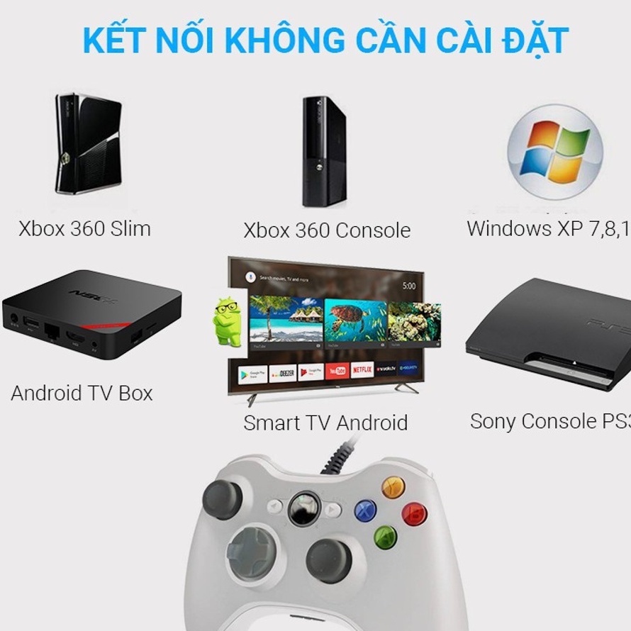 Tay cầm Chơi Game Microsoft Xbox 360 Full box Có Rung - Tay Cầm Có Dây Dùng Cho PC, Laptop có nút bọc cần