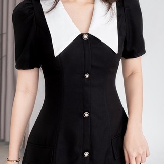 Đầm YEONA - Đầm cổ lá sen đính nút
