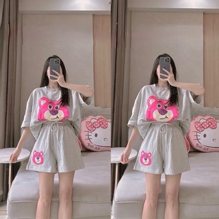 Set gấu dâu xám quần đùi, chuẩn hàng loại 1 ảnh thật