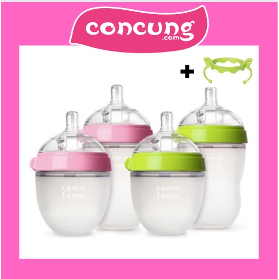 Bình Sữa Comotomo 150ml/250ml 👨‍👩‍👦‍👦Núm Silicon Siêu Mềm💖TẶNG KÈM TAY CẦM CÁNH TIÊN