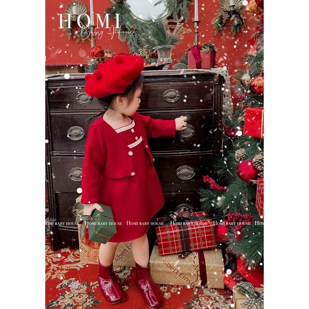 Set váy công chúa cho bé gái Xmas - set váy áo dài tay - đầm Noel Tết cho bé
