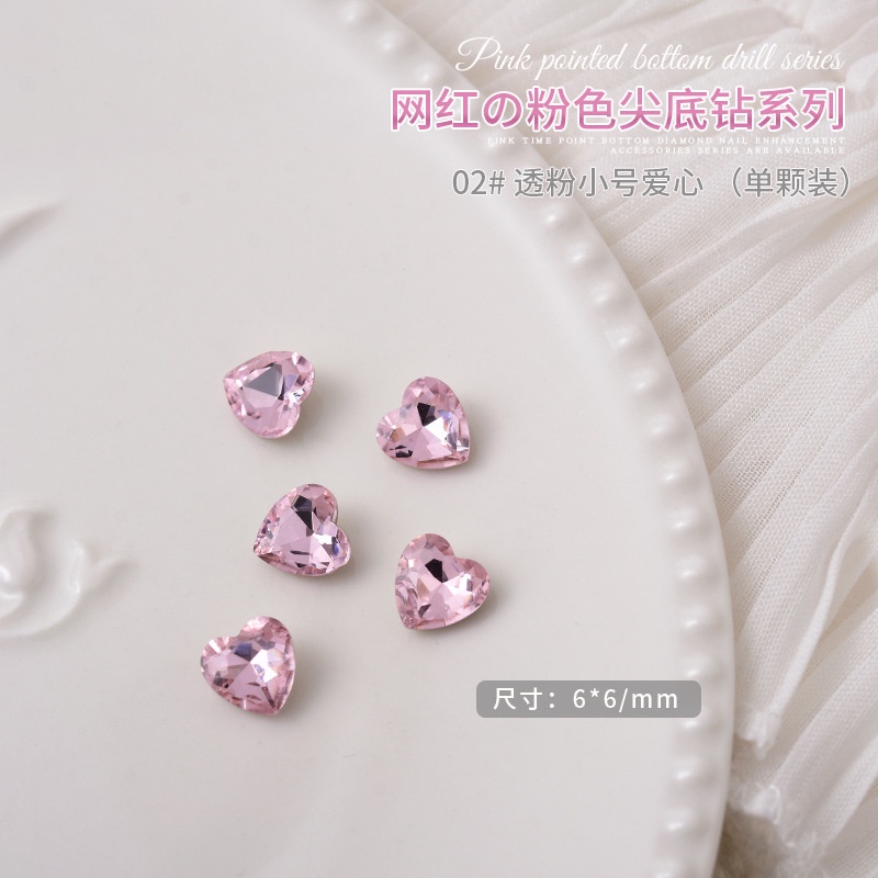 Set 10 viên đá pha lê K9, đá khối màu hồng nhạt, nhiều hình dạng trang trí móng tay nghệ thuật