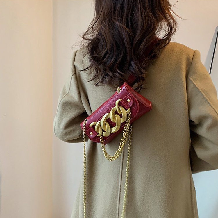 Túi Đeo Chéo mini Hình Vuông Vân Da Cá Sấu Phối Dây Xích Thời Trang Cho Nữ