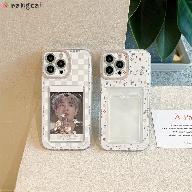 Ốp Điện Thoại Họa Tiết Hoa Có Ngăn Đựng Thẻ Cho iPhone 14 Plus 13 12 11 Pro XR XS Max X 7 8 Plus