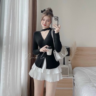 Áo len vạt chéo cổ chocker e về 4 màu