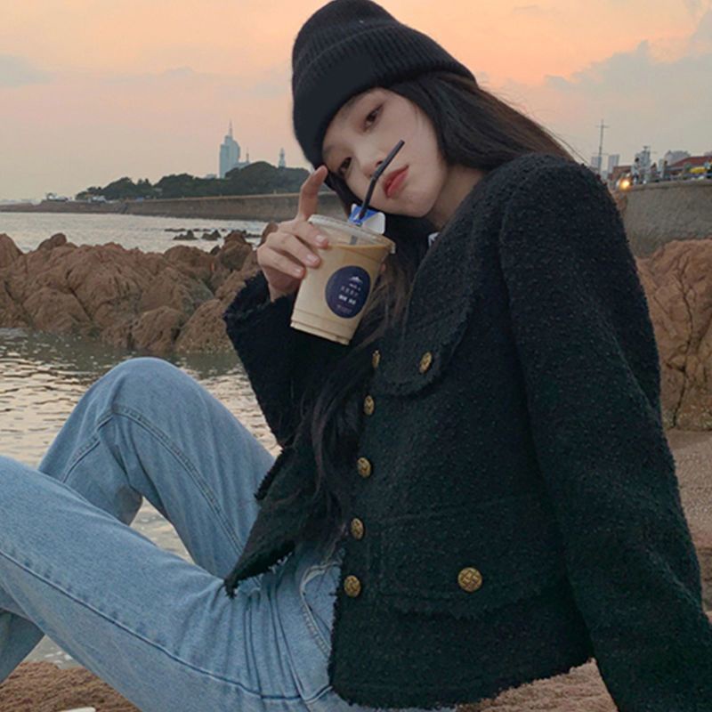 Áo Khoác Ngắn Màu Đen Phong Cách Hàn Quốc Cổ Điển Thời Trang Xuân Thu Dành Cho Nữ