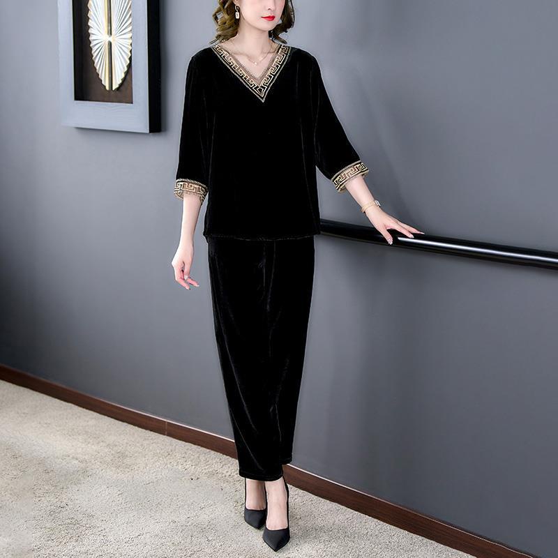 Bộ Đồ Hai Mảnh Áo Nhung Lụa Mulberry Cao Cấp Phong Cách Phương Tây Sang Trọng Mùa Thu Hàng Mới Dành Cho Mẹ