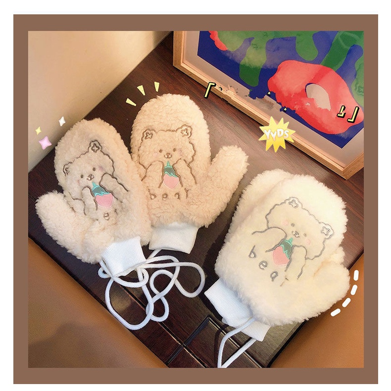 Găng Tay Len Giữ Ấm Mùa Đông Che Phủ Toàn Diện Thêu Họa Tiết Cho Nữ