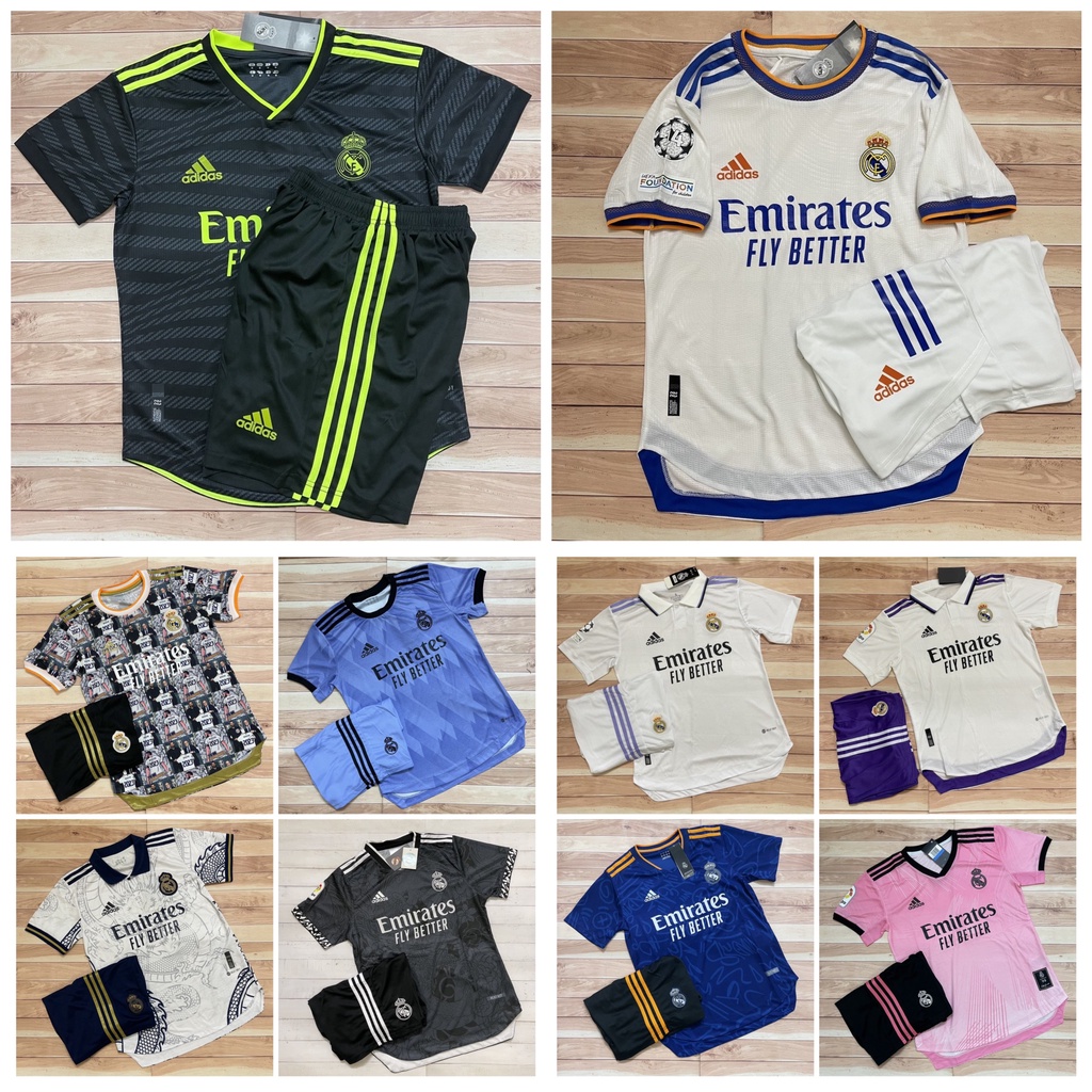 Áo Bóng Đá CLB Real Madrid, Áo Đá Banh Real 2022 - Chuẩn Mẫu Thi Đấu - Vải Polyester Thái Gai Lưới