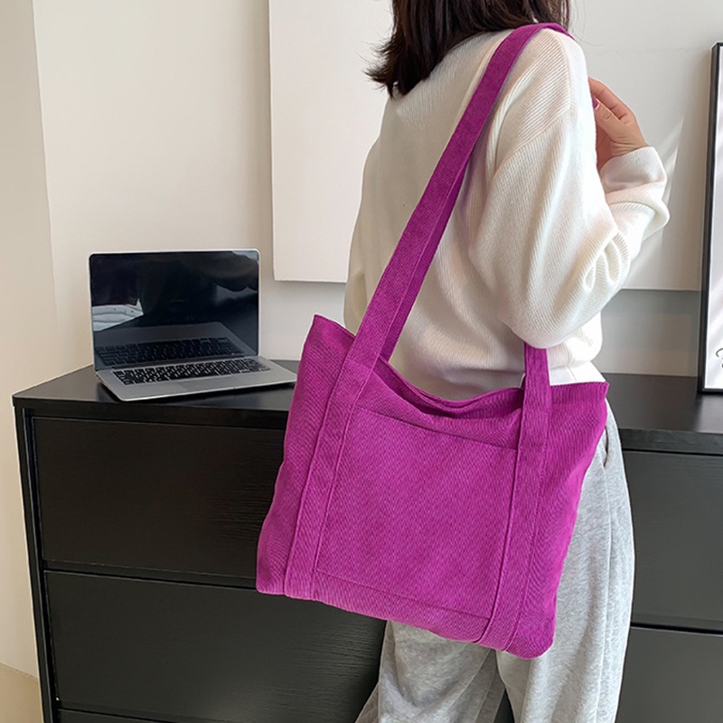 Túi Xách Vải Nhung Kẻ Kích Thước Lớn Phong Cách Hàn Quốc Cho Nữ