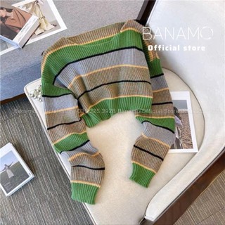 Áo Len kẻ xanh dáng croptop