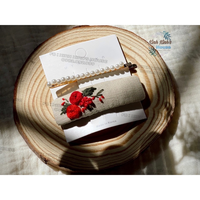 Set kẹp tóc thêu tay hoa hồng phong cách Châu Âu