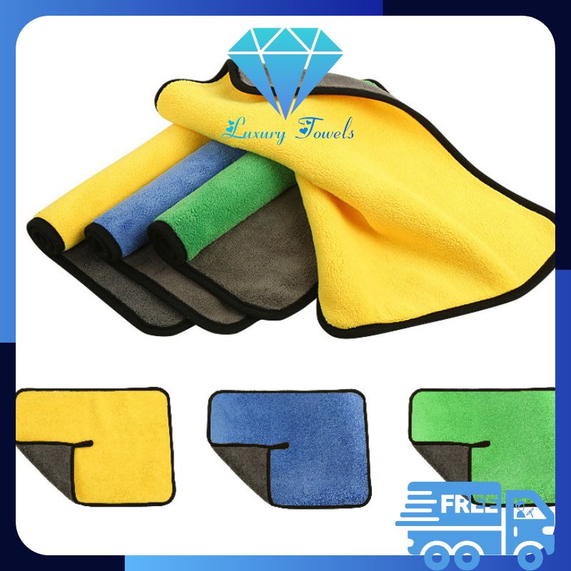Khăn lau ô tô xe hơi Luxury Towels L03 màu xám 2 lớp cao cấp siêu sạch siêu thấm hút