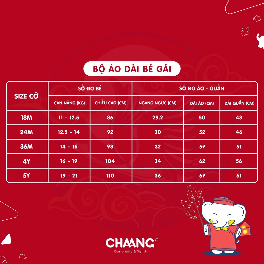 [CHAANG] Bộ áo dài bé gái Chaang đỏ