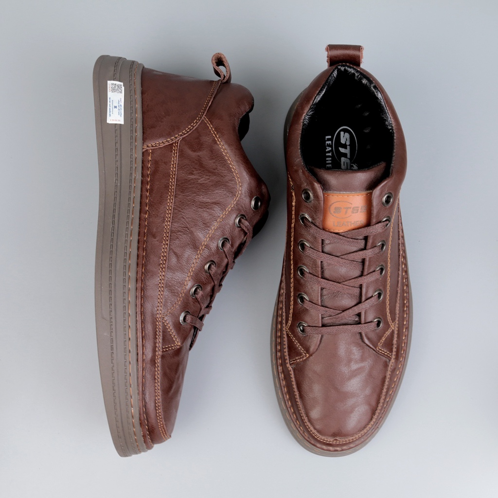 Giày sneaker nam da bò nguyên tấm đế cao su đúc tăng chiều cao 3.5 cm , 2 màu - BOMBUS