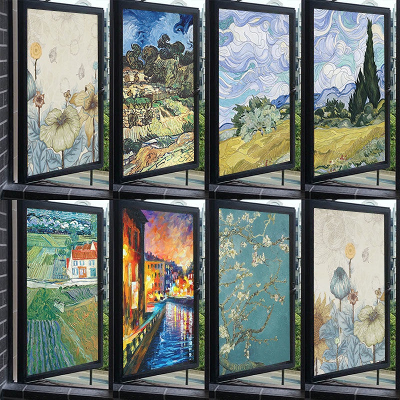 Nhãn Dán Kính Tĩnh Điện Chống Tĩnh Điện Họa Tiết Tranh Sơn Dầu Van Gogh Phong Cách Châu Âu