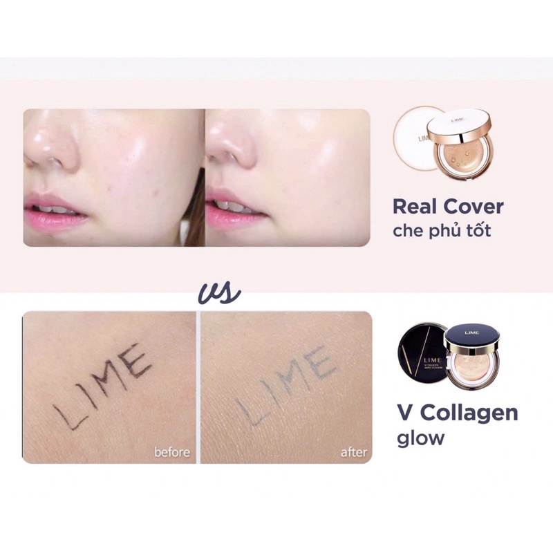 Phấn Nước Lime Real Cover Pink / V Collagen Ample Cushion Spf50+ / Pa+++