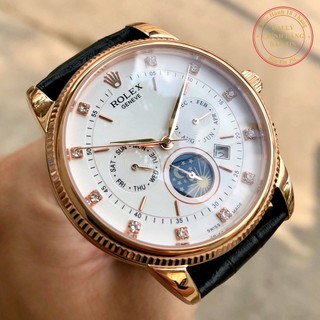 Đồng hồ Nam Rolex máy nhật, mẫu 6kim số la mã, mặt đen viền đen, dây da, dòng cơ Automatic size 40mm-41mm