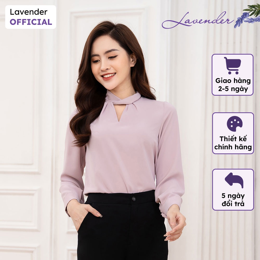 Áo sơ mi công sở nữ LAVENDER tím nhạt cổ xoắn tay dài cao cấp A2739