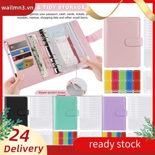 Bộ quyển sổ đựng tiền mặt tiết kiệm khổ a6 bìa da có 6 vòng cố định và phong bì đựng