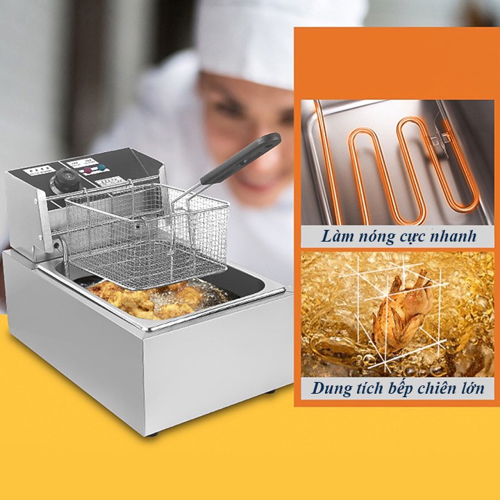 Bếp chiên nhúng điện đơn 6L siêu bền Nồi chiên nhúng điện đơn, chiên gà, khoai tây, các loại thực phẩm
