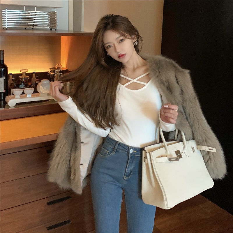 IELGYÁo Thun Nữ Dài Tay Màu Sắc Trơn Phong Cách Hàn Quốc