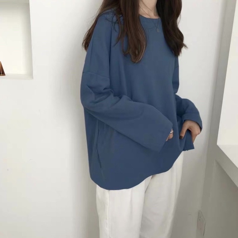 Áo thun TAY DÀI TRƠN 6535 ❤️ Áo tay dài Unisex form rộng Freesize dành cho nam nữ Molly Fashion