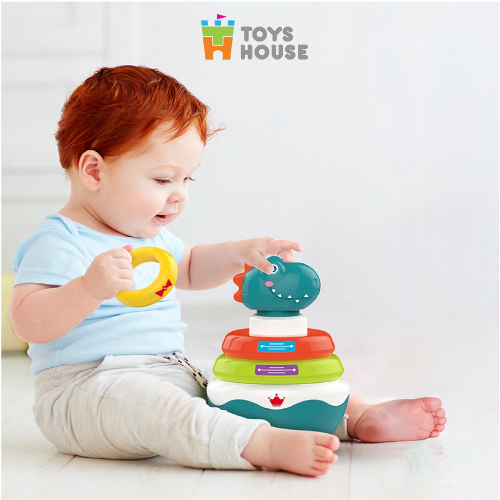 Đồ chơi lật đật, vòng xúc xắc xếp chồng nhiều màu sắc hình khủng long ToysHouse HE0298