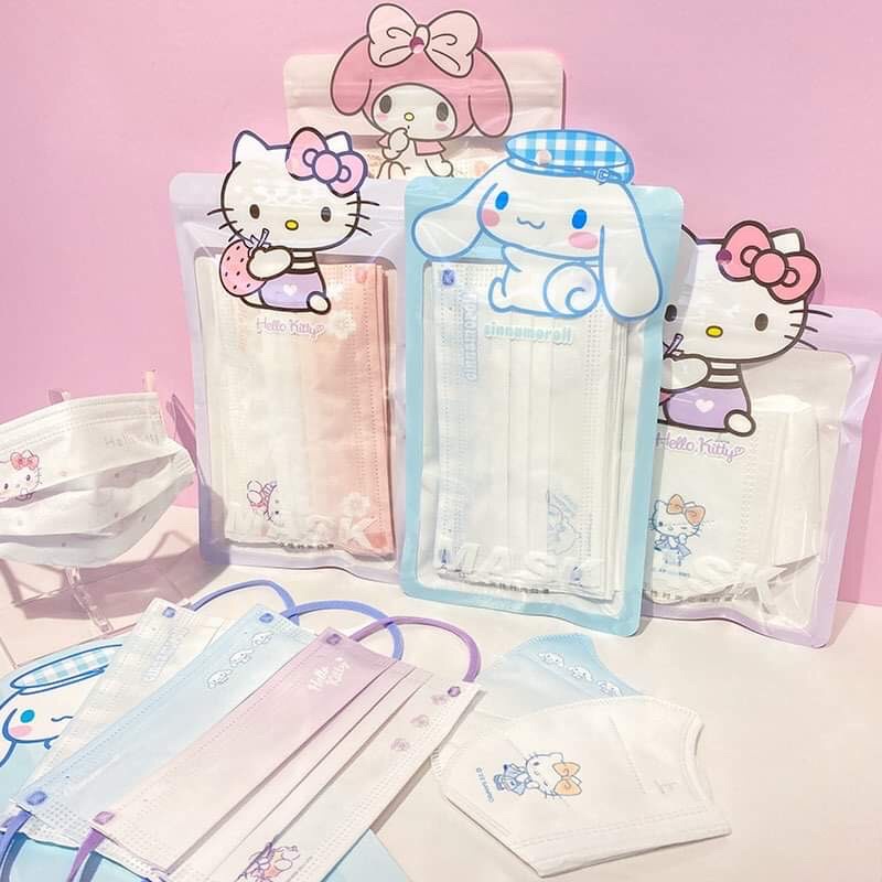 Set 10 cái khẩu trang người lớn dễ thương hello kitty, cinnamorol, my melody