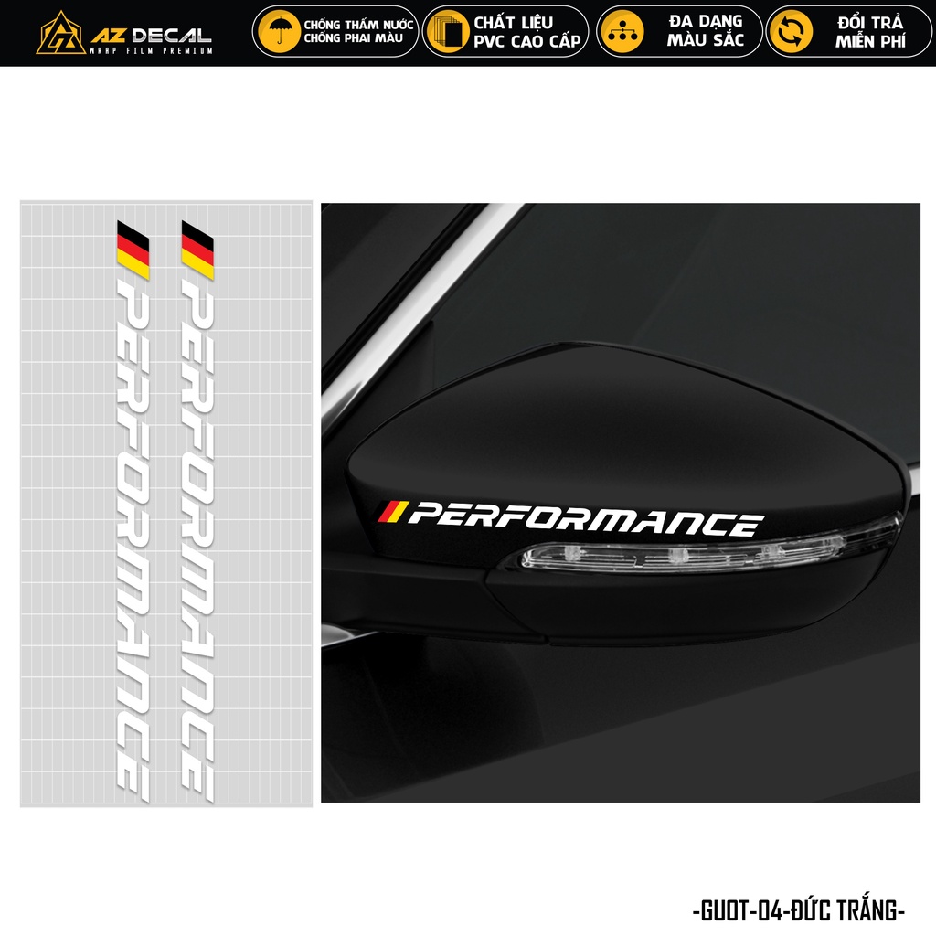 Tem Dán Gương Chiếu Hậu Xe Hơi Mẫu Performance | GUOT04 | Decal Dán Xe Ô Tô Oto Chống Nước Bền Màu