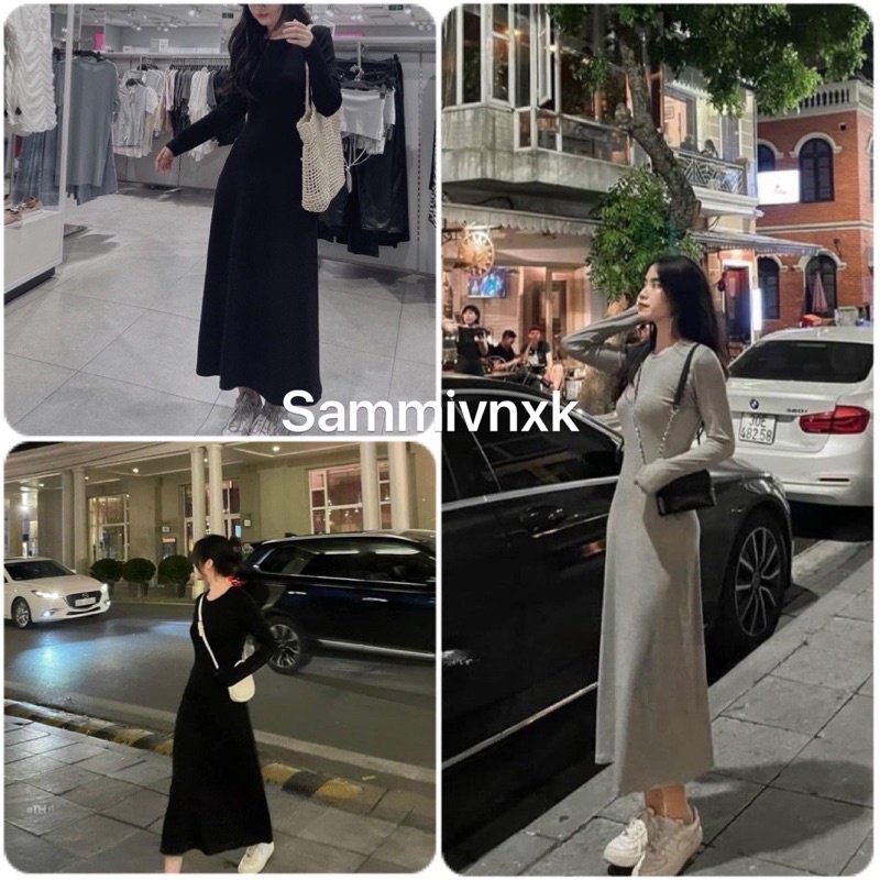 V107- Đầm cổ tròn dài tay dáng xoè Sammivnxk🌟Váy xoè cổ tròn dáng dài🌟freeship